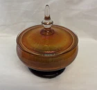 Vintage Carnival Glass Marigold Iridescent Candy Dish Bowl with Lid
