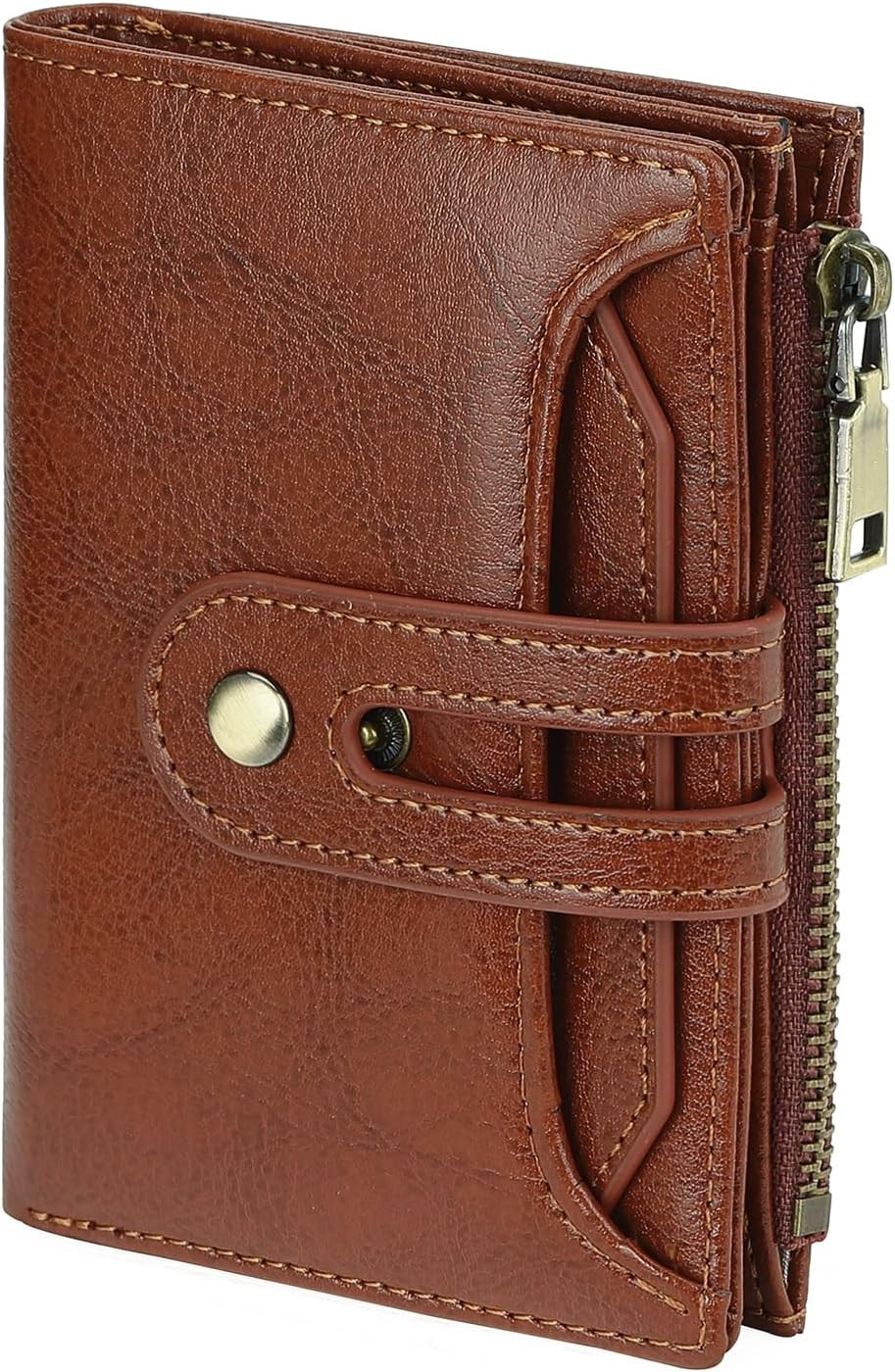 Small Women'S Wallet Leather Ladies Billfold Card Holder RFID Blocking with Zipp