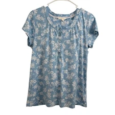 Shabby Chic Blue Floral Lounge Pajama Set Top & Pants Cottagecore XL