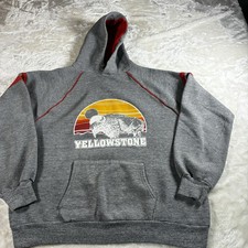 Vintage Yellowstone Jerzees Russell Hoodie Size XL Bison Gray Made In USA