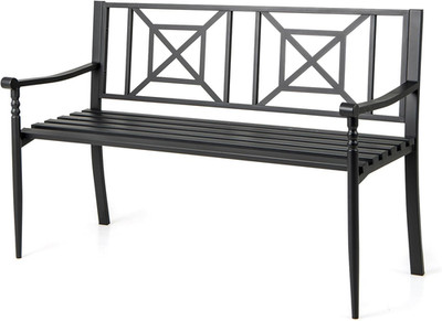 Sturdy Black Metal Outdoor Bench for 2-3, Curved Armrests, 660Lbs Capacity