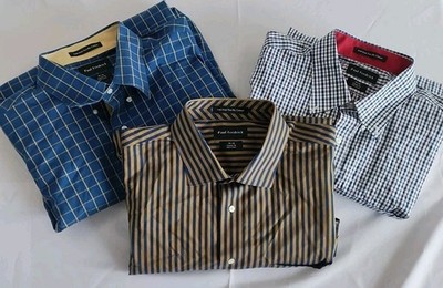 Paul Frederick Button Up Mens Shirt Lot Non Iron 2 Ply Cotton 18 X 36 XL 3 Shirt