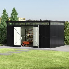 13x10ft Garden Storage Shed Bike Metal Tool House Storage Lockable Dual Doors