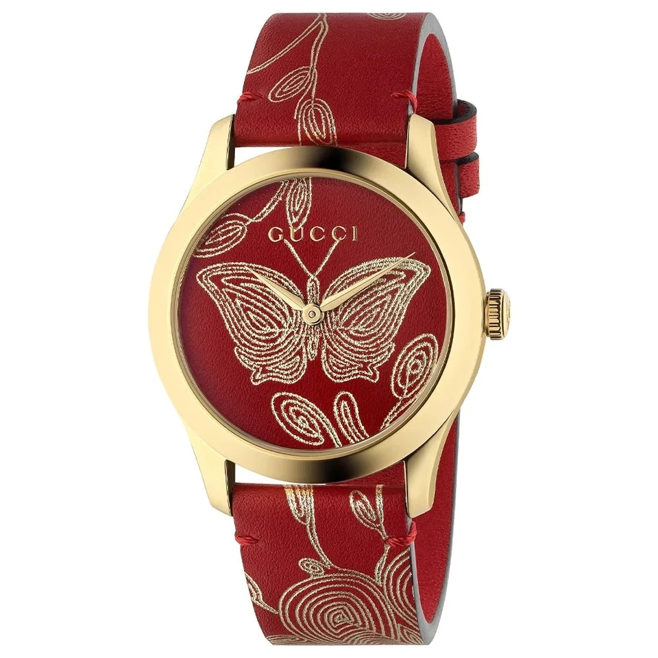 Reloj Gucci para mujer G-Timeless esfera roja mariposa YA1264054 (PRECIO DE VENTA SUGERIDO POR EL FABRICANTE 1100 USD)