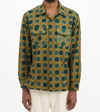ENGINEERED GARMENTS CLASSIC LONG SLEEVE OLIVE CROSS BATIK MEN'S COTTON SHIRT USA