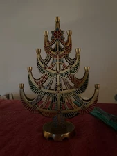 gold metal Christmas tree candle holder standing ornament