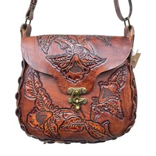 Unbranded Shoulder Bag Womens OS Brown Tooled Leather Floral Western Handbag