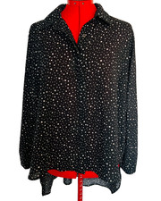 Mink Pink Black and Star Print Blouse Top Button Up Collared Polyester Size L