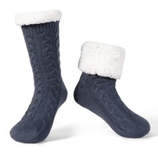 Mens Warm Cozy Slipper Socks Non Slip Winter Fuzzy Fleece Lining Cabin Grips