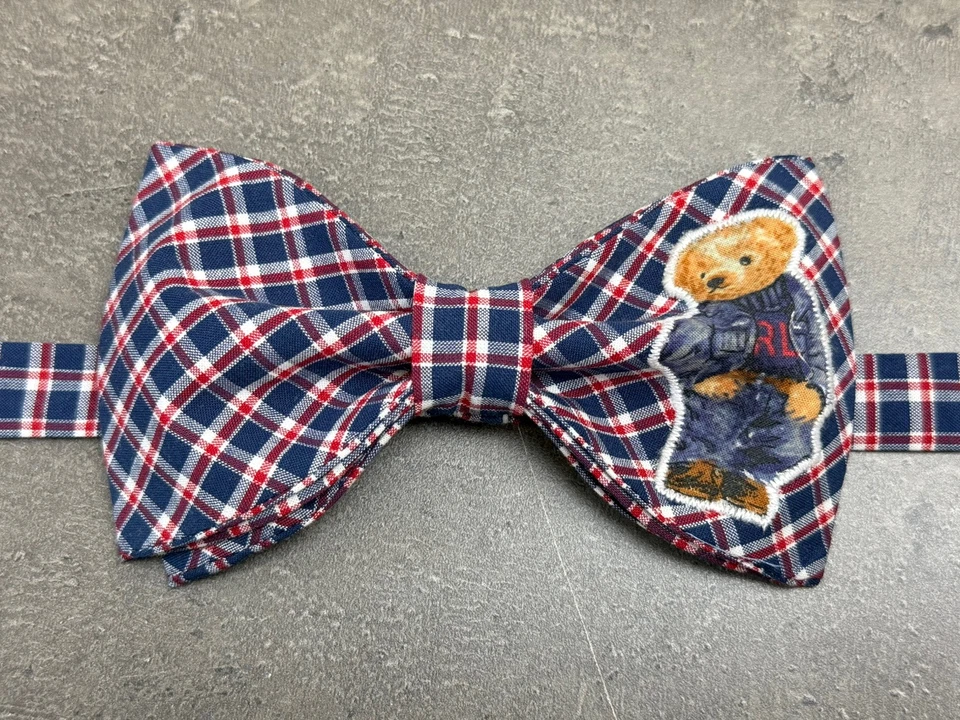 NUEVO Pantalones de mezclilla para hombre oso pajarita personalizada azul marino rojo a cuadros pre atados regalo ajustable Foto 2 de 3