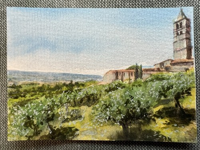 #ad ACEO ORIGINAL Landscape “Assisi Italy” Artist Kev Vardy 2025 Watercolor $20.00