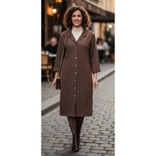 Talbots Brown Stretch Button Front Shirt Dress Size 16 Modest Vintage 90s Y2K