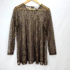 Simonton Says VTG 90s Y2K Sheer Lace Overlay Top Metallic Floral Sz M Boho Fairy
