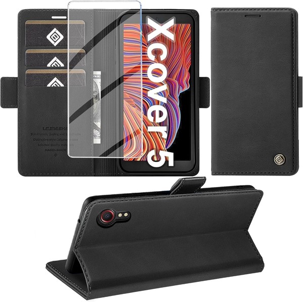 HandyhüLle FüR Galaxy Xcover 5 Pu Leder Wallet Flip Case Schwarz Mit-image