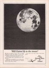 United Airlines 1967 Vintage Print Ad Moon Flight Aerospace Fleet