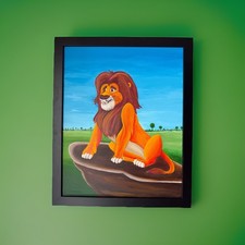 Hand Painted Lion Canvas 22x18 Framed Kids Room Safari Wall Art