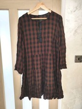 George women Knee Dress Size 20 Black Brown Casual Long Sleeve Check Boho Tiered