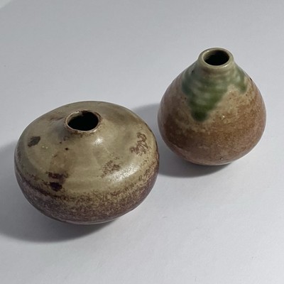 2 JAPANESE POTTERY 1960s Bud Vases / PAUL MARSHALL Imports / HANDMADE Miniatures
