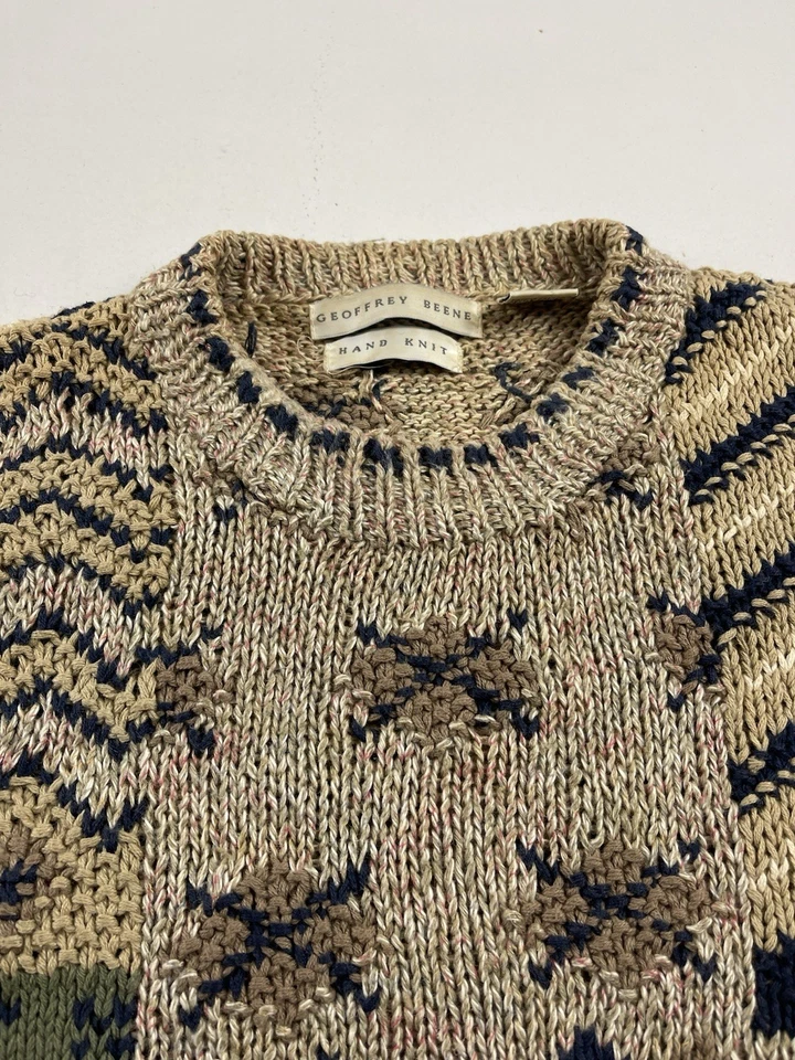 Geoffrey Beene Hand Knit Sweater Men Size XL Brown Cable Knit Pullover - Image 2 of 4