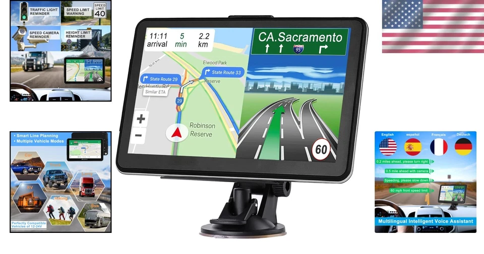 Car Truck GPS Navigation 7 Inch Touch Screen Lifetime Maps Voice Warning - Image 2 of 4