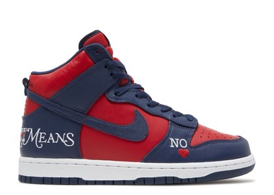 2022 Nike SB x Supreme Dunk High By Any Means Navy Red Size 8.5 DN3741 600 w Box