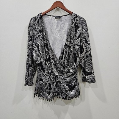 Women Sequin Wrap Top Plus Size 1X Black Gray Embellished Fairy Grunge Whimsical