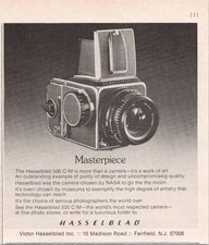 Hasselblad 500 C/M Vintage 1980 Camera Print Ad Black White