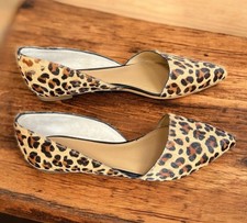 J. Crew Factory F5317 Leopard Print Calf Hair Sz 10.5 Zoe D  Orsay Flats Womens