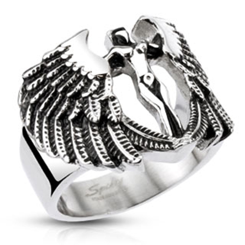 Anillo De Acero Inoxidable Arcángel Ángel Alas Diosa Biker Rockero Gótico Plata