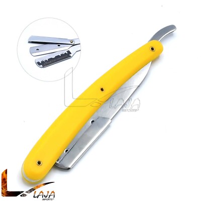 Men's Barber Razor Straight Shaving Edge Knife Yellow Folding Handle BTS-340
