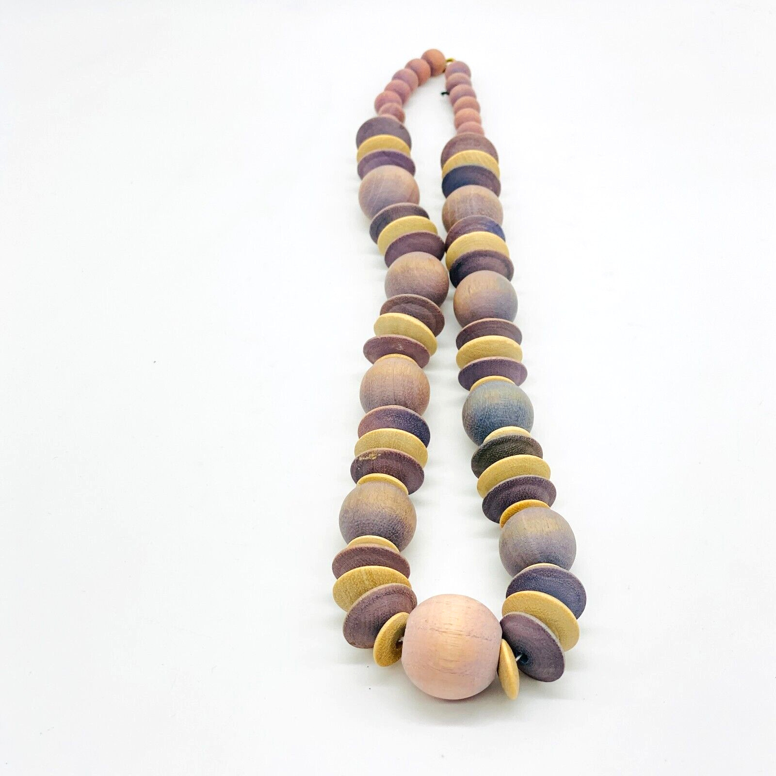 Vintage Wooden Bead Necklace Pastel Purple and Bl… - image 1