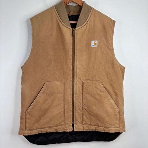 Vintage Carhartt Weste XLT Brown Duck Canvas Work Wear Quilt Insulated USA Union