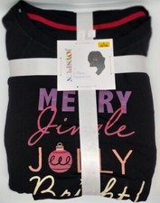 JOYSPUN Women's Black French Terrycloth Holiday Pajama 2Pc Gift Set Size L 12-14