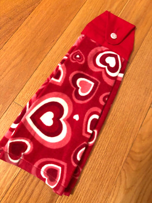Kitchen Hanging Towel Red  with hearts cotton, new