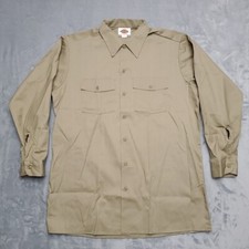 VTG Dickies Shirt Mens 16.5 Beige Khaki Woven Workwear Long Sleeve Made in USA