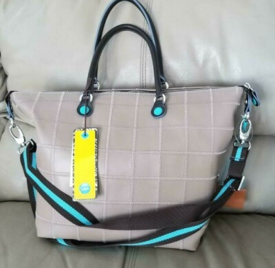 GABS Genuine Patchwork Leather Tote Handbag Crossbody in Taupe NWT