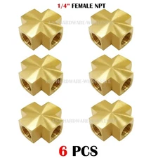 6 PCS Brass Pipe Fitting 4 Way 1/4" NPT Equal Female Cross Connector Coupling