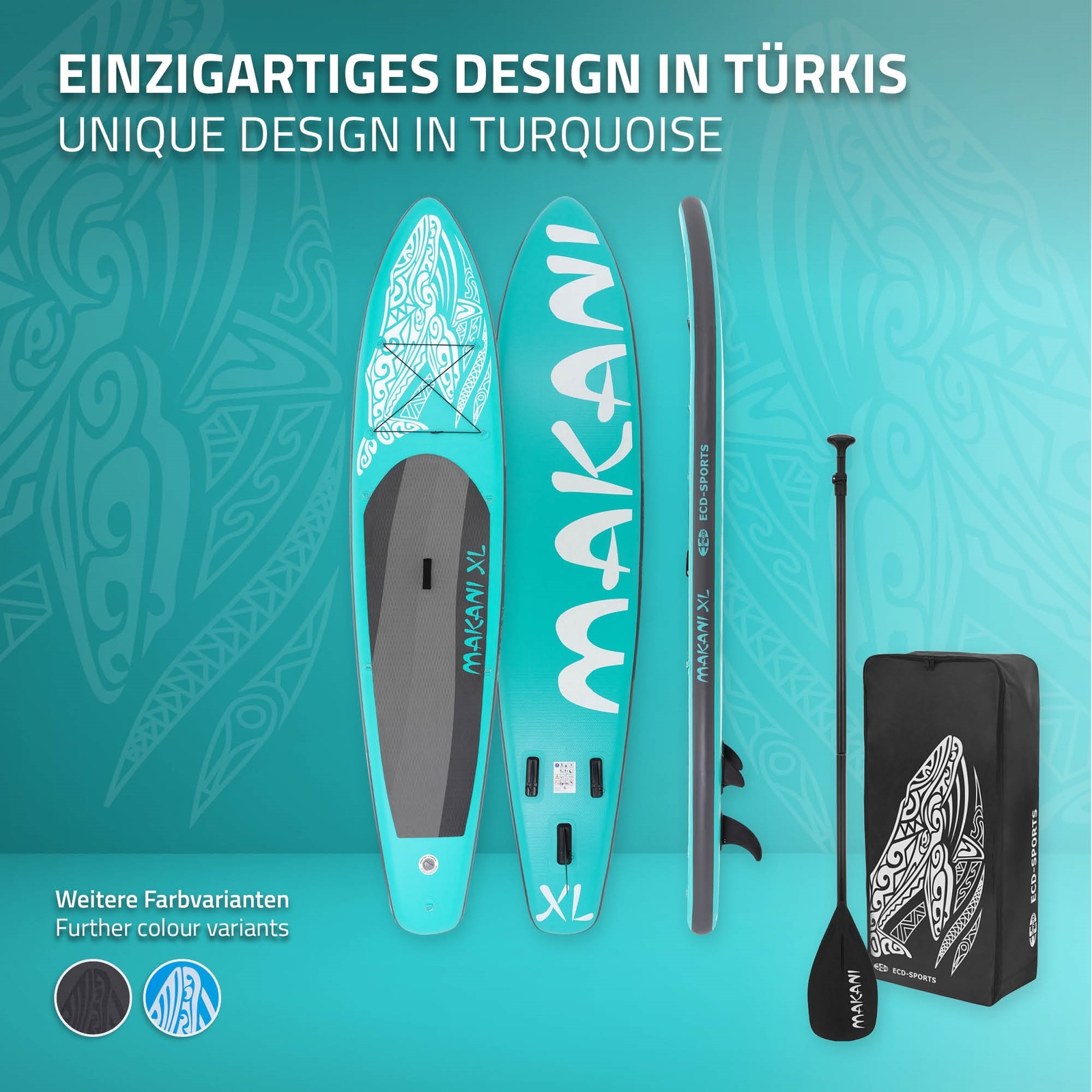 Surfboard Stand Up Paddle SUP Board Makani Türkis aufblasbar 380 cm