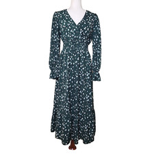 Shein Womens Long Sleeves Maxi Dress V Neck Print Green Size M A554