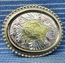 Western Scroll Cowgirl Rose Dress Belt Buckle Inlay Vintage 80s W USA  .PCB462