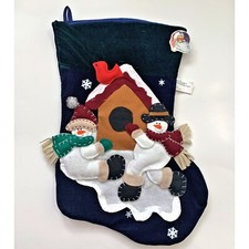 Velveteen 3D Snowman Christmas Stocking Birdhouse Cardinal Holiday 18 Inch