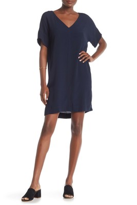 navy blue shift dress with sleeves