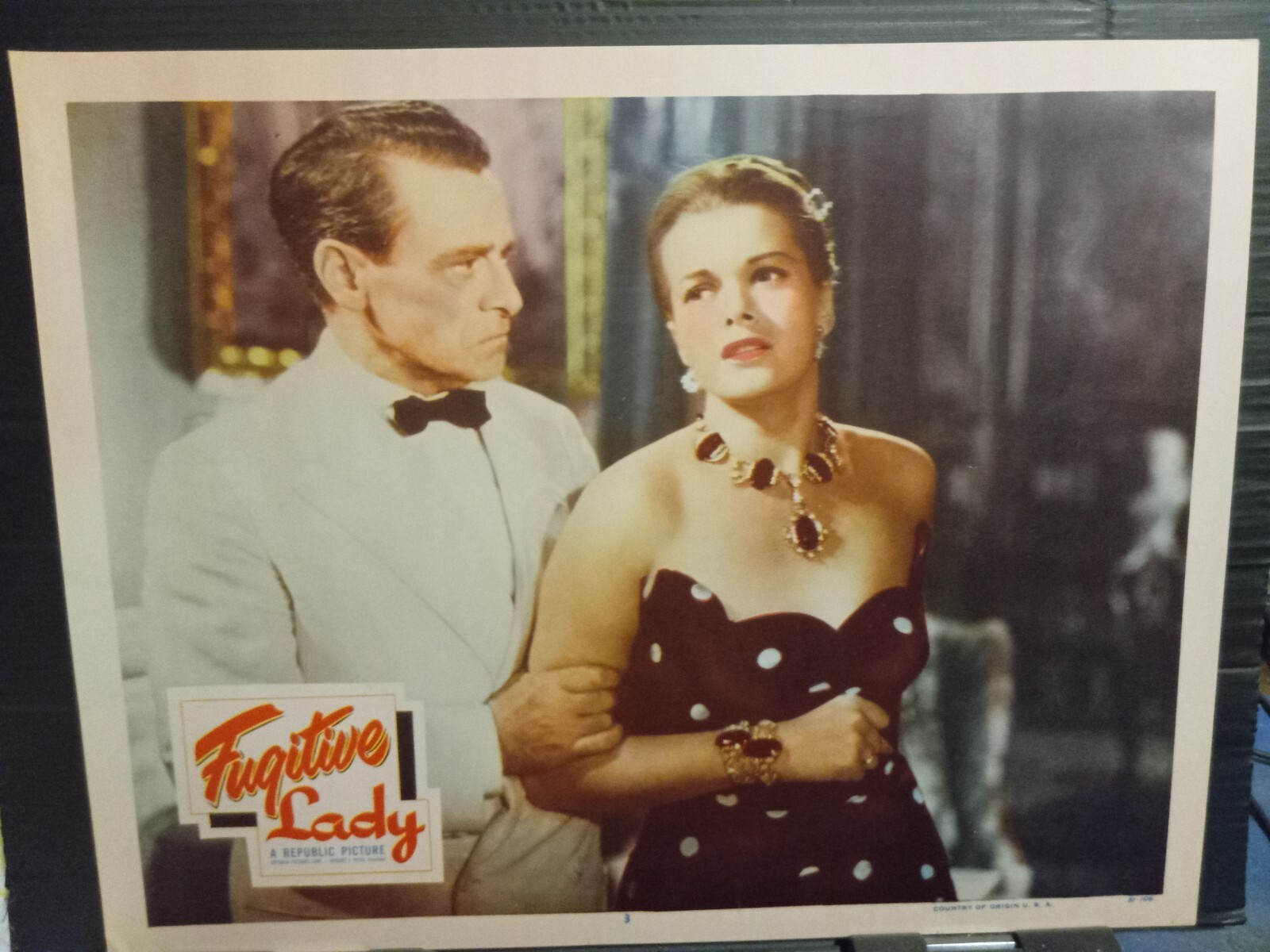 Lobby Card 1951 FUGITIVE LADY Janis Paige may have murdered her husband noir
