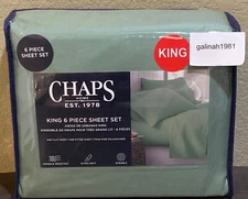 CHAPS by Ralph Lauren 6pc Green King Sheet Set (Sheets &4 Pillowcases) BRAND NEW