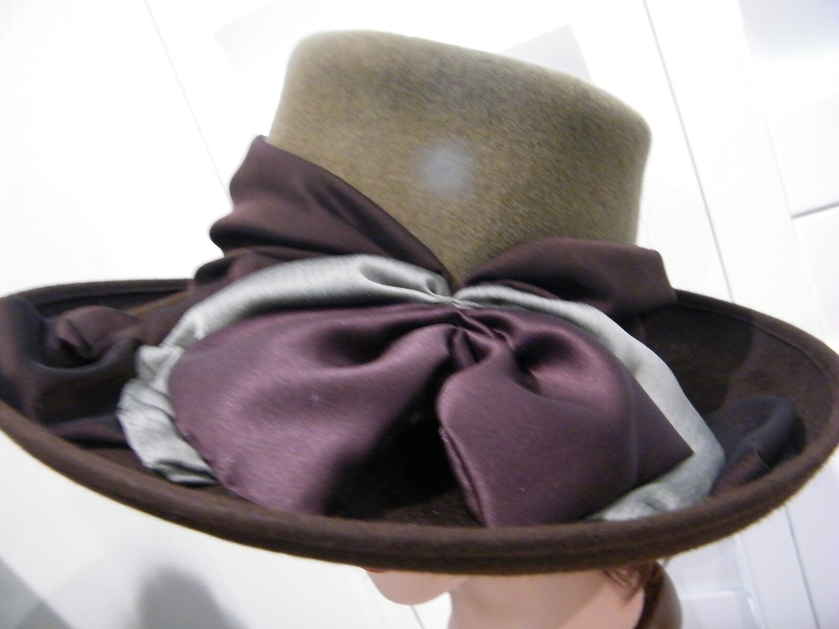 Vintage Michelle Brown Wool Hat w Satin bow 1940s Ladies Vintage Hat Tan Mohair Angora Pillbox w Wool  main image 3