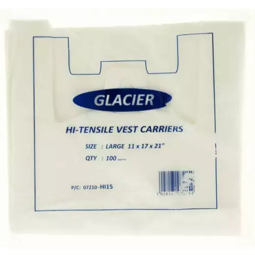 100 x large white plastic vest carrier bags  11x17x21" - glacier *lightweight* image 1