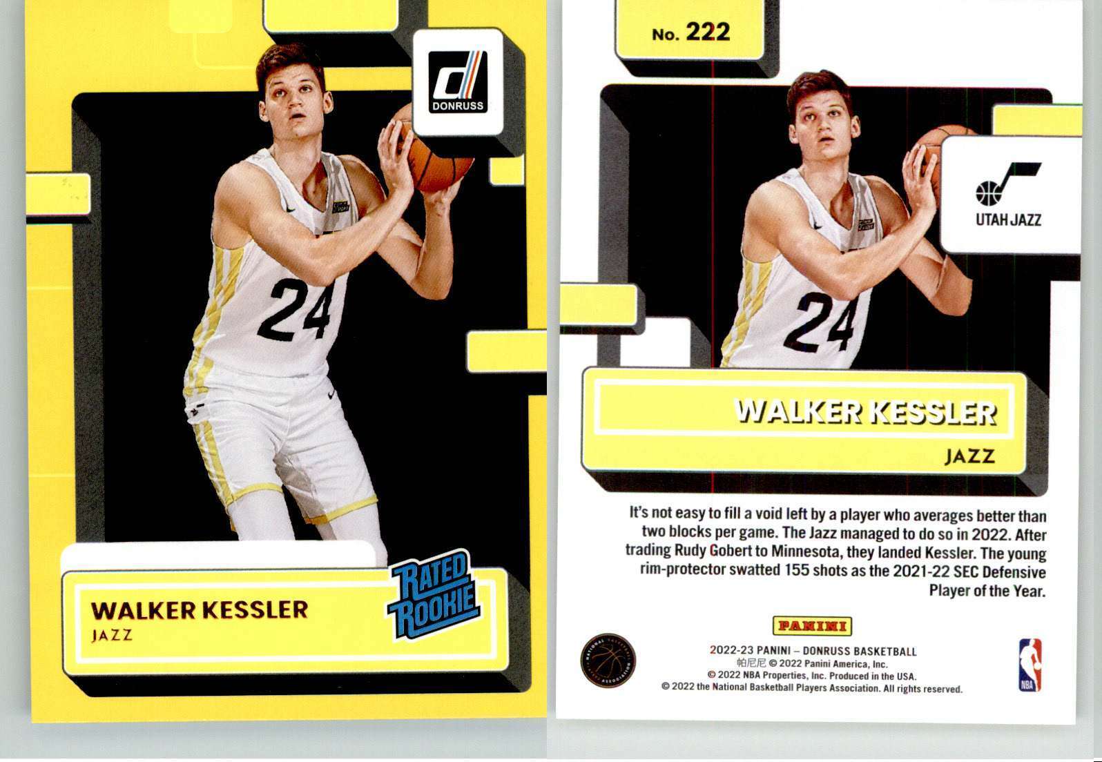 Walker Kessler 2022-23 Donruss Yellow Flood #222 Jazz RC Rookie