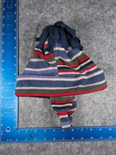 Target Beanie Toque Youth 2T-5T Blue Red Stripe Knit Polyester Ear Flaps Pom