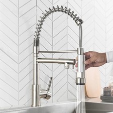 Kitchen Sink Faucet Brushed Nickel Single Handle/Hole Pull Down Spray Mixer Tap