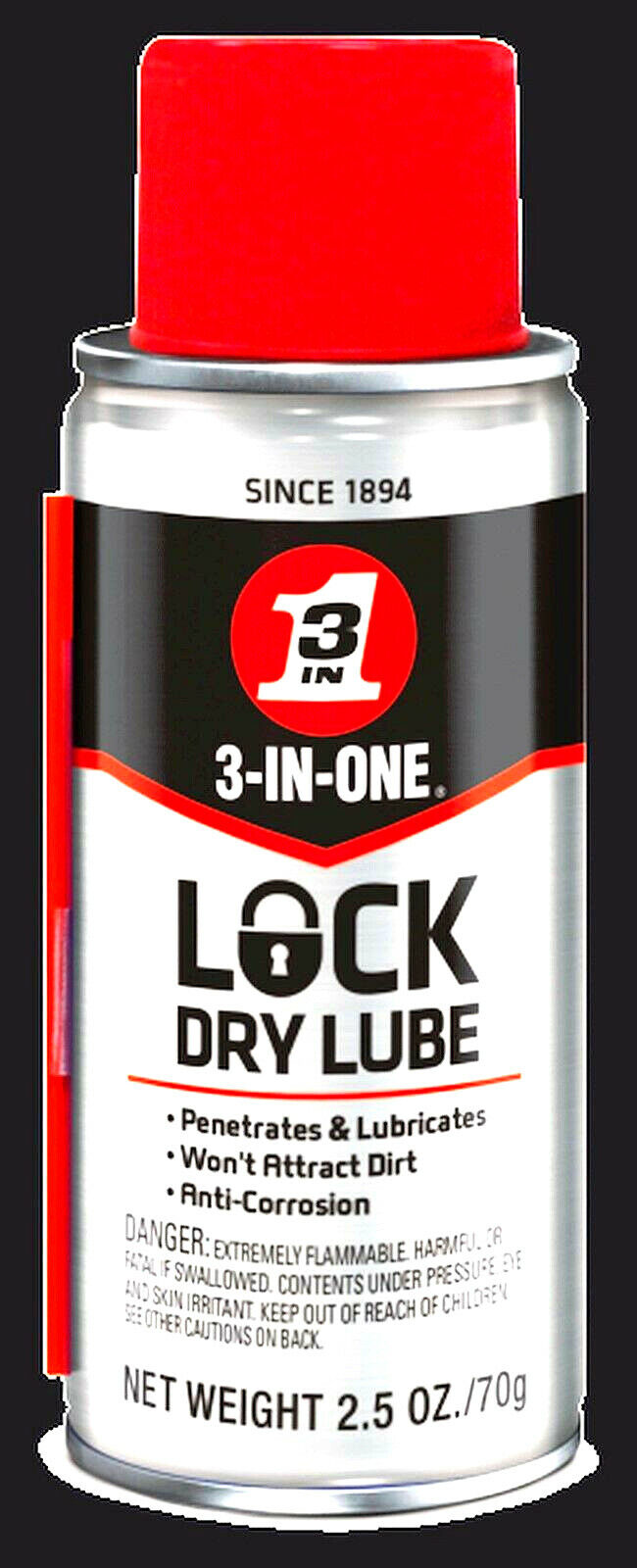 Lock DRY LUBE 2.5 oz spraY can lubricant for locks padlocks 3-IN-ONE Oil 120077